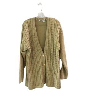 Vintage Lucia Cardigan Sweater Metallic Gold Women's Size XL Cable Knit Excellen